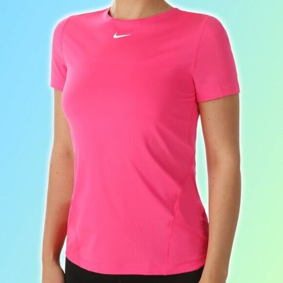 NIKE Pro Women's Short-Sleeve Mesh Training Top Sz Medium Pink - Picture 1 of 5